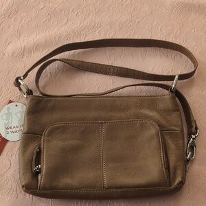 Brown Leather Crossbody Bag with Cylindrical Design